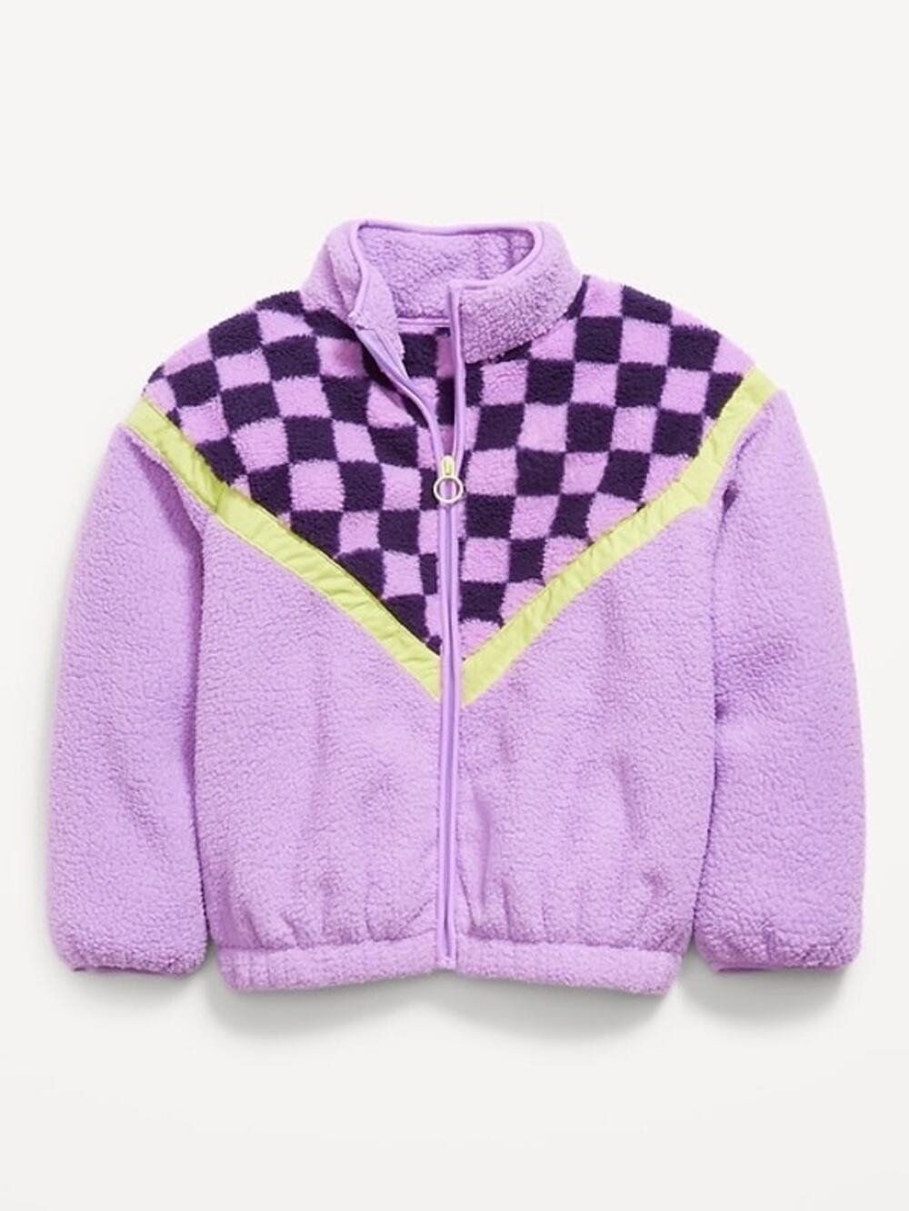 Old Navy Girls Sherpa Zip-Front Jacket - Purple Check